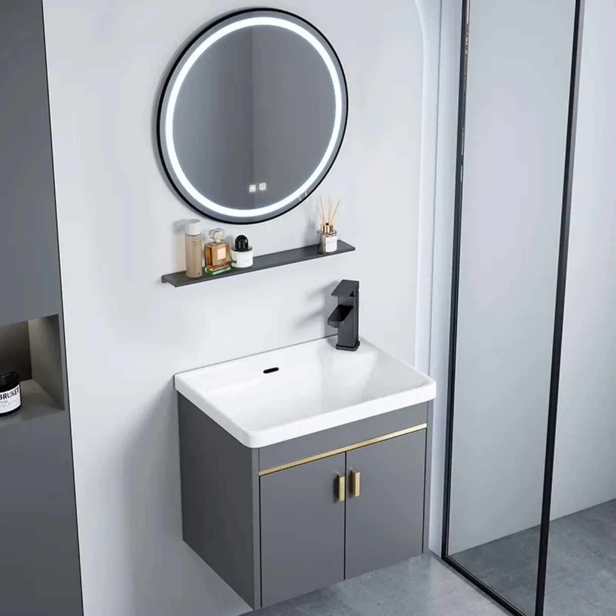 Anti Fog Multi Color Bathroom Vanity Set with Integrated Sink Sleek Mirror Bathroom Cabinet