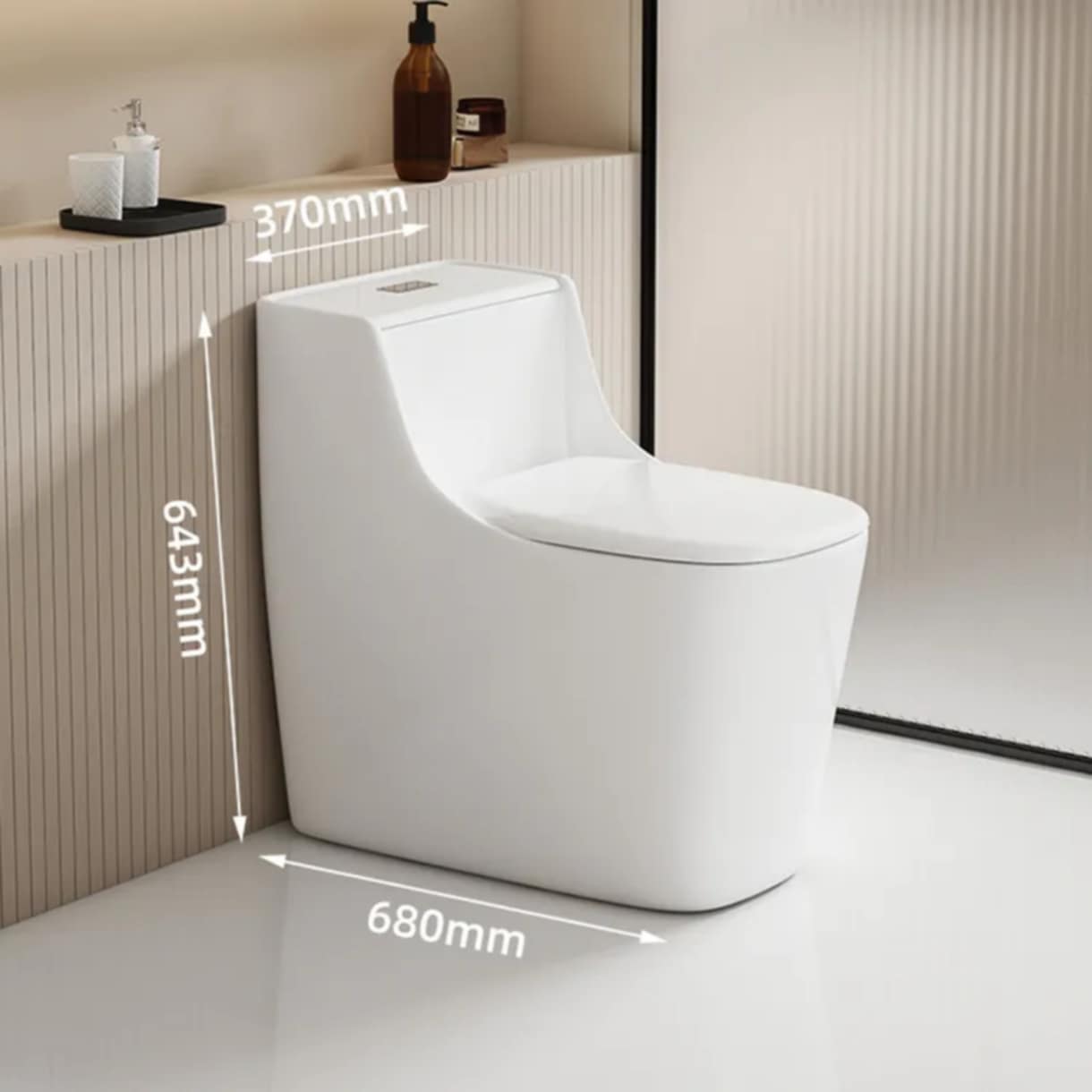 Contemporary Porcelain Toilet with Soft-Close Lid, Seamless One-Piece Design, and Compact Dimensions for a Modern and Elegant Bathroom