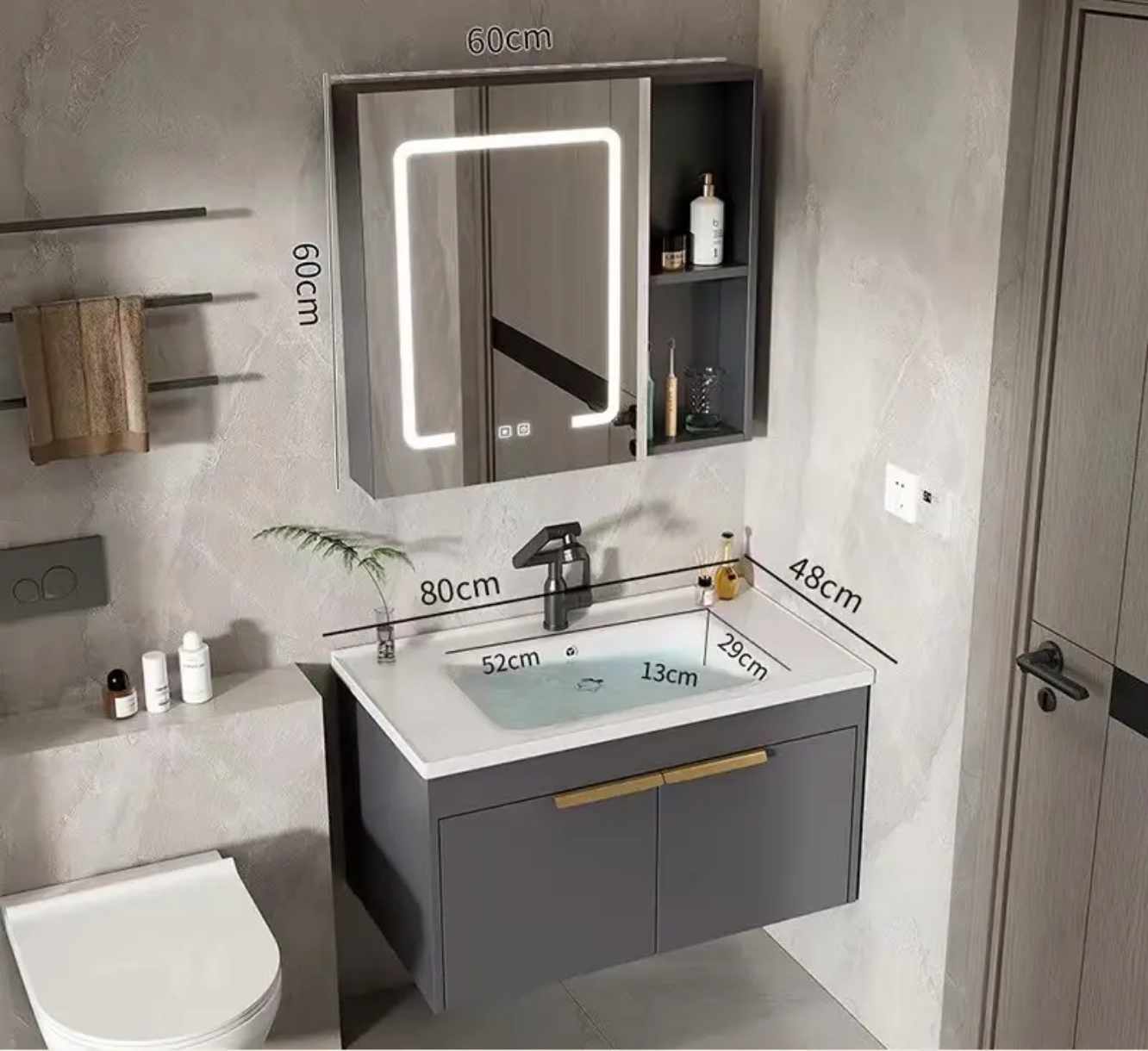 Built-in LED Lighting Around The Mirror Bathroom Vanity